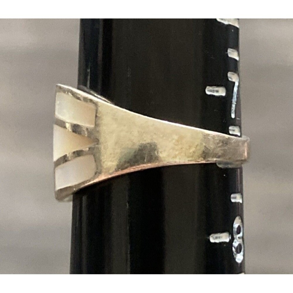 Mother of Pearl Inlay 925 Sterling Silver Nacre Iridescent Mosaic Tile Ring 7.5 - Picture 10 of 11